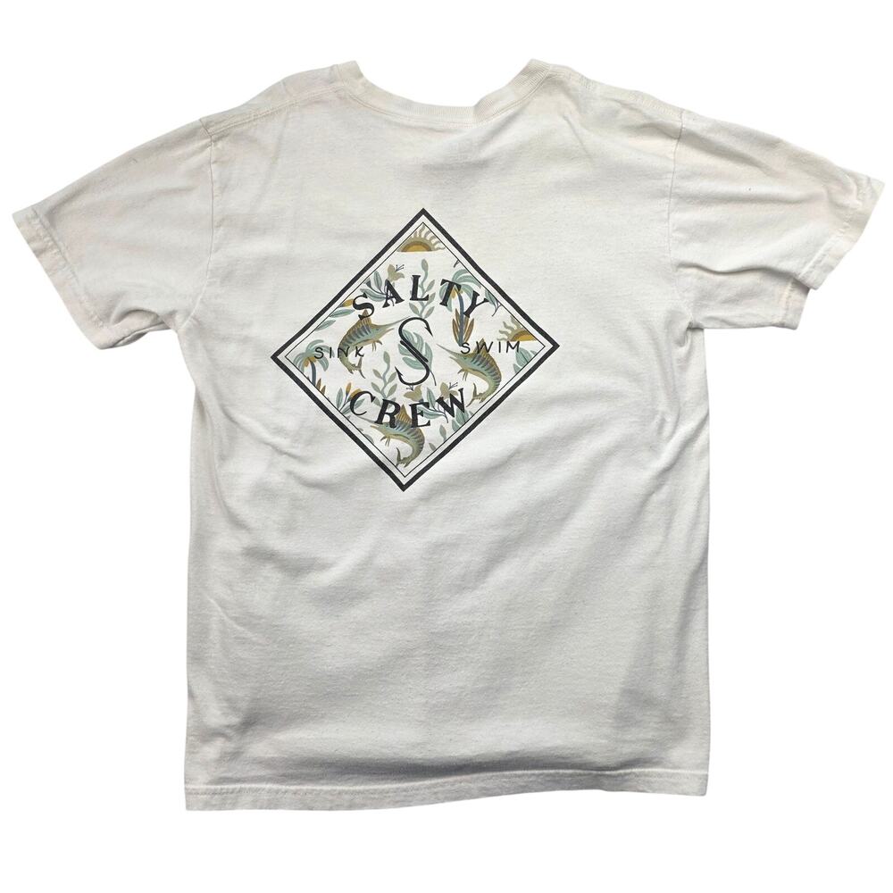 Salty Crew Youth Medium White Graphic Tee Sink Swim Fish Shirt Surf